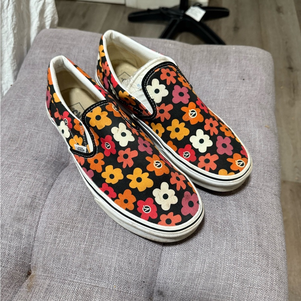 Vans Floral Slip-On Loafers - Black, Orange, Pink, Yellow
